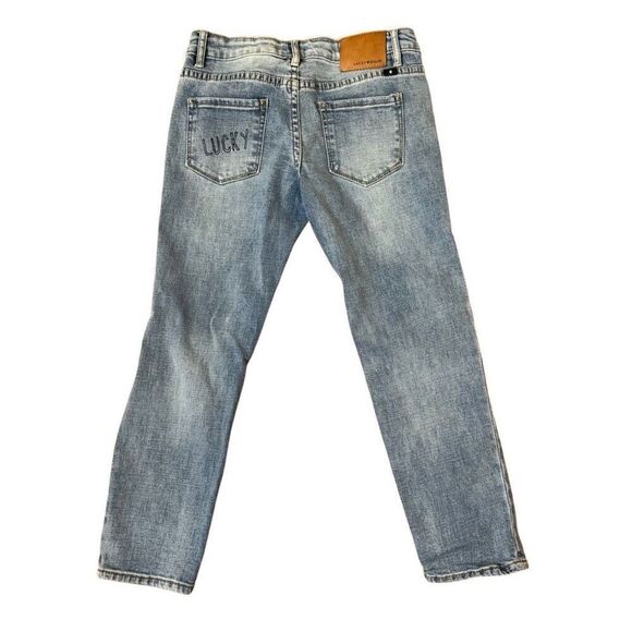 Lucky Brand Dylan Boyfriend Jeans Size 7 Adjustable Waist Heart Eye Lightening - Picture 2 of 7